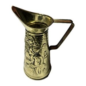 Peerage Brass Embossed Pitcher Made in England Pub Scene 11.5" Vintage Hammered